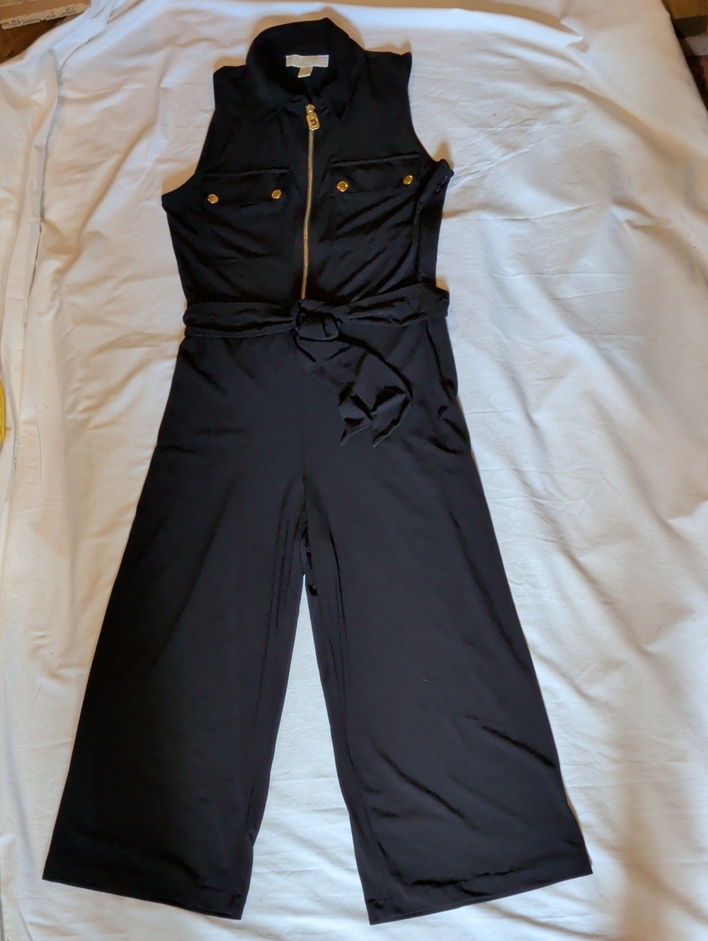 Michael Kors Black Sleeveless Jumpsuit with Tie Waist And Side Zip